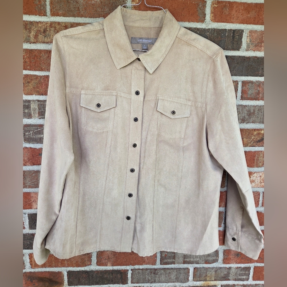 Croft & Barrow Tan Long Sleeve Notched Collar Shirt Size L